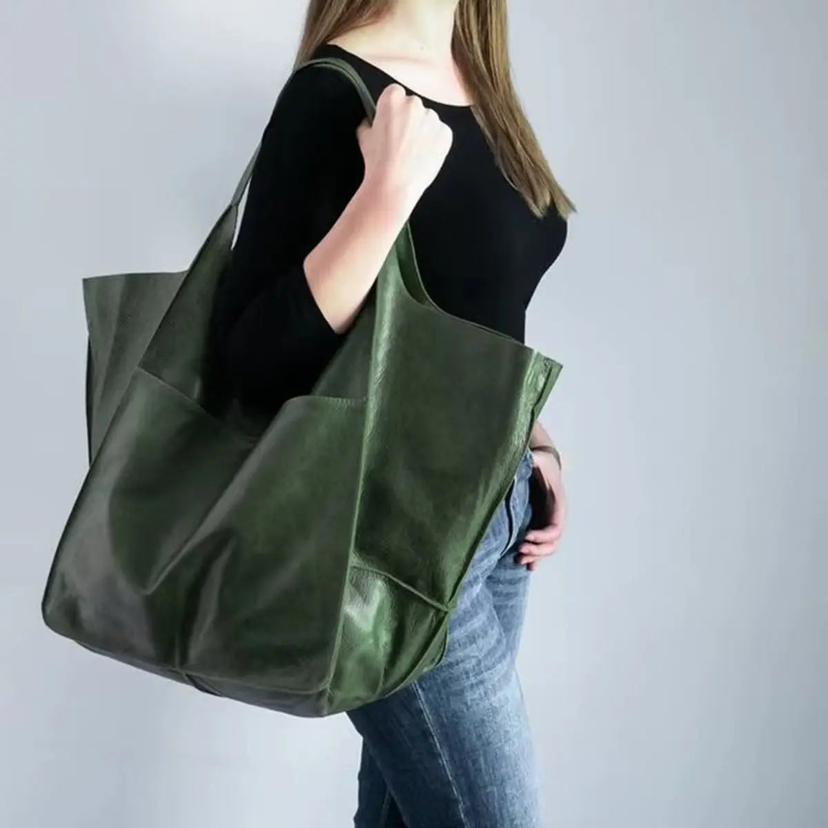 Bolso tote extragrande de piel vegana para mujer, con cierre magnético