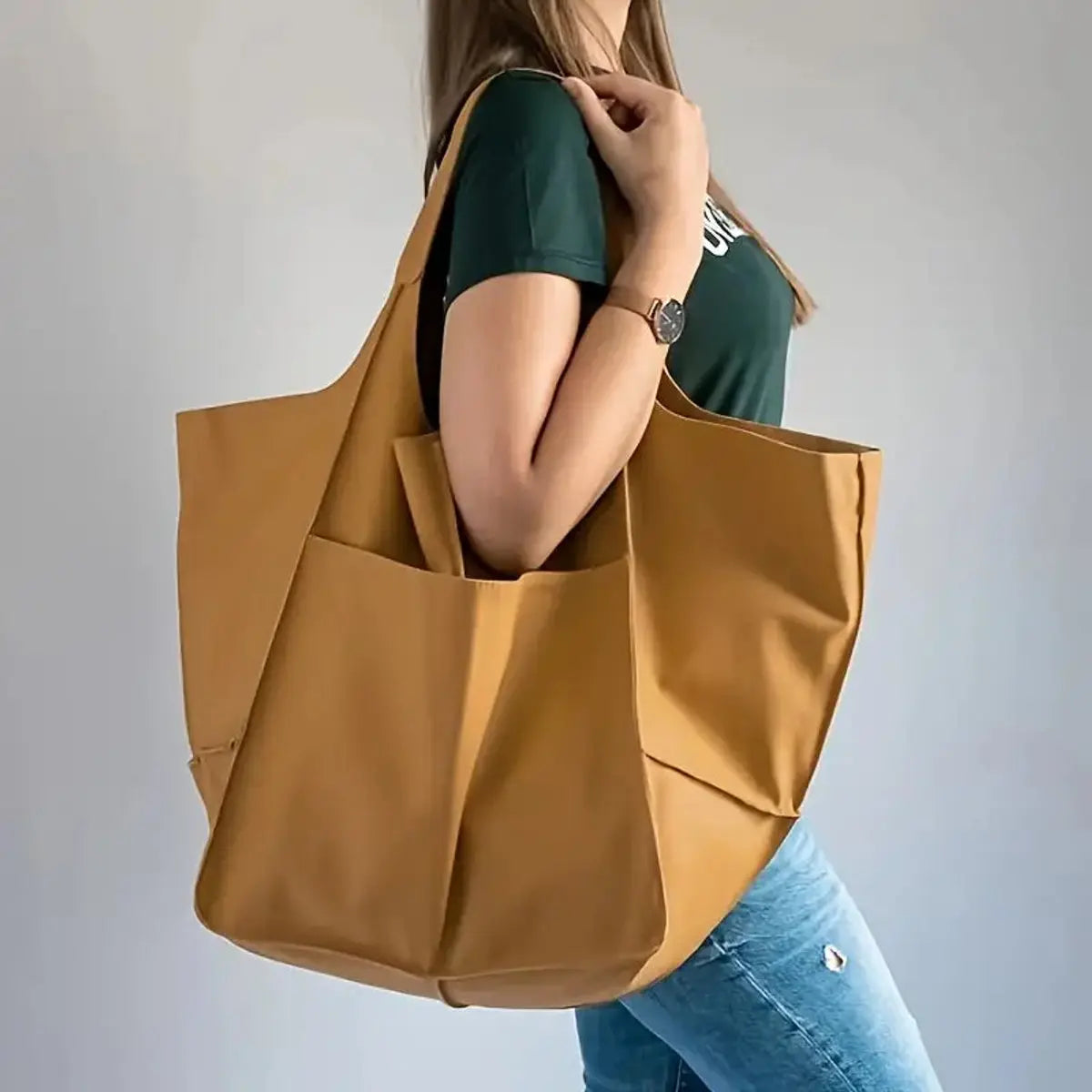 Bolso tote extragrande de piel vegana para mujer, con cierre magnético