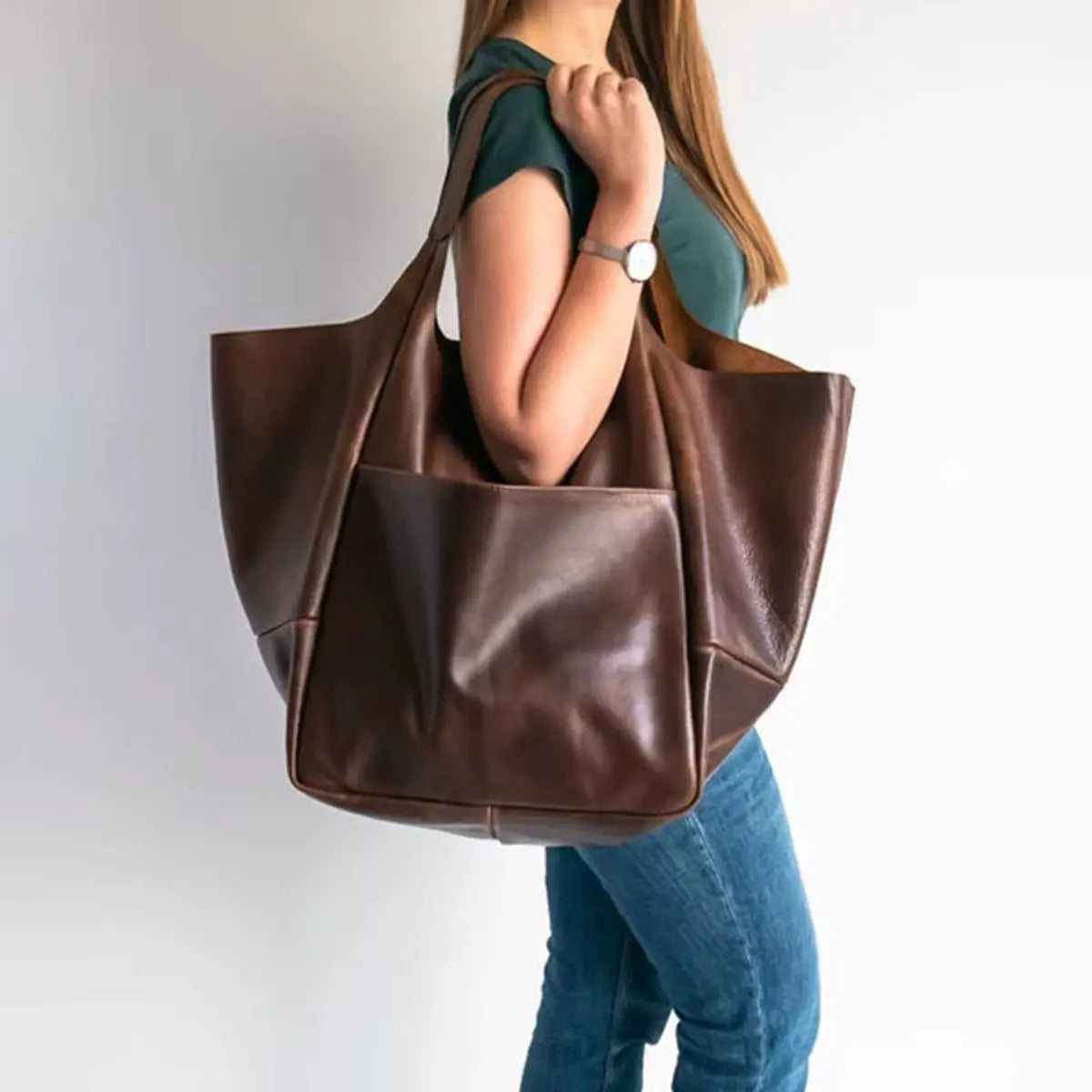 Bolso tote extragrande de piel vegana para mujer, con cierre magnético