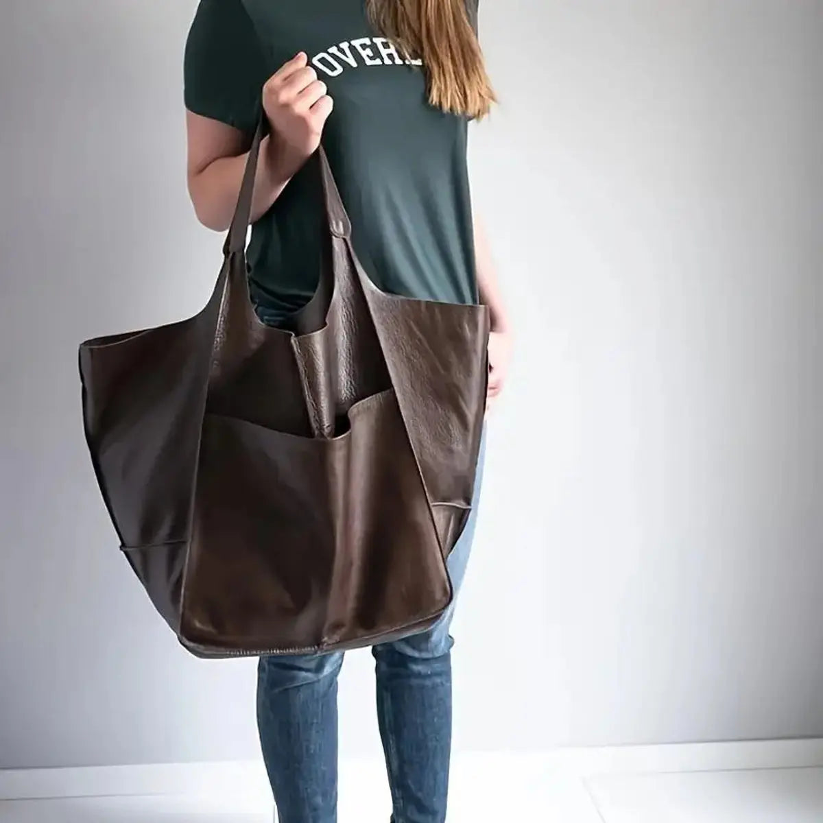 Bolso tote extragrande de piel vegana para mujer, con cierre magnético