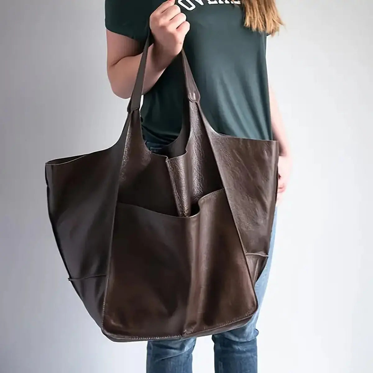Bolso tote extragrande de piel vegana para mujer, con cierre magnético