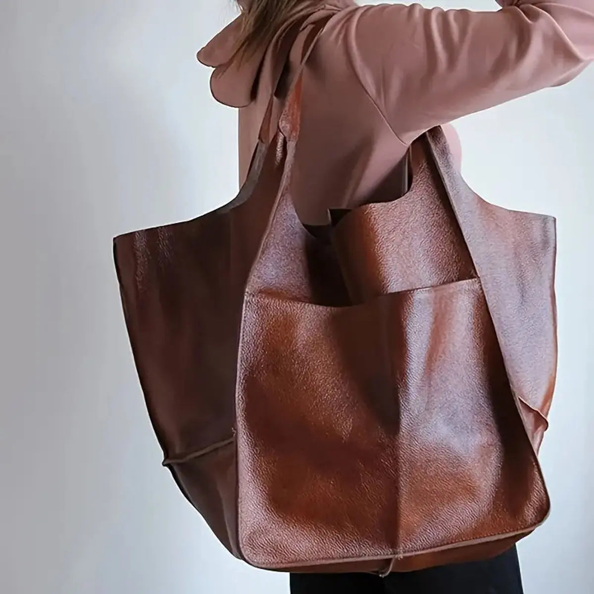 Bolso tote extragrande de piel vegana para mujer, con cierre magnético