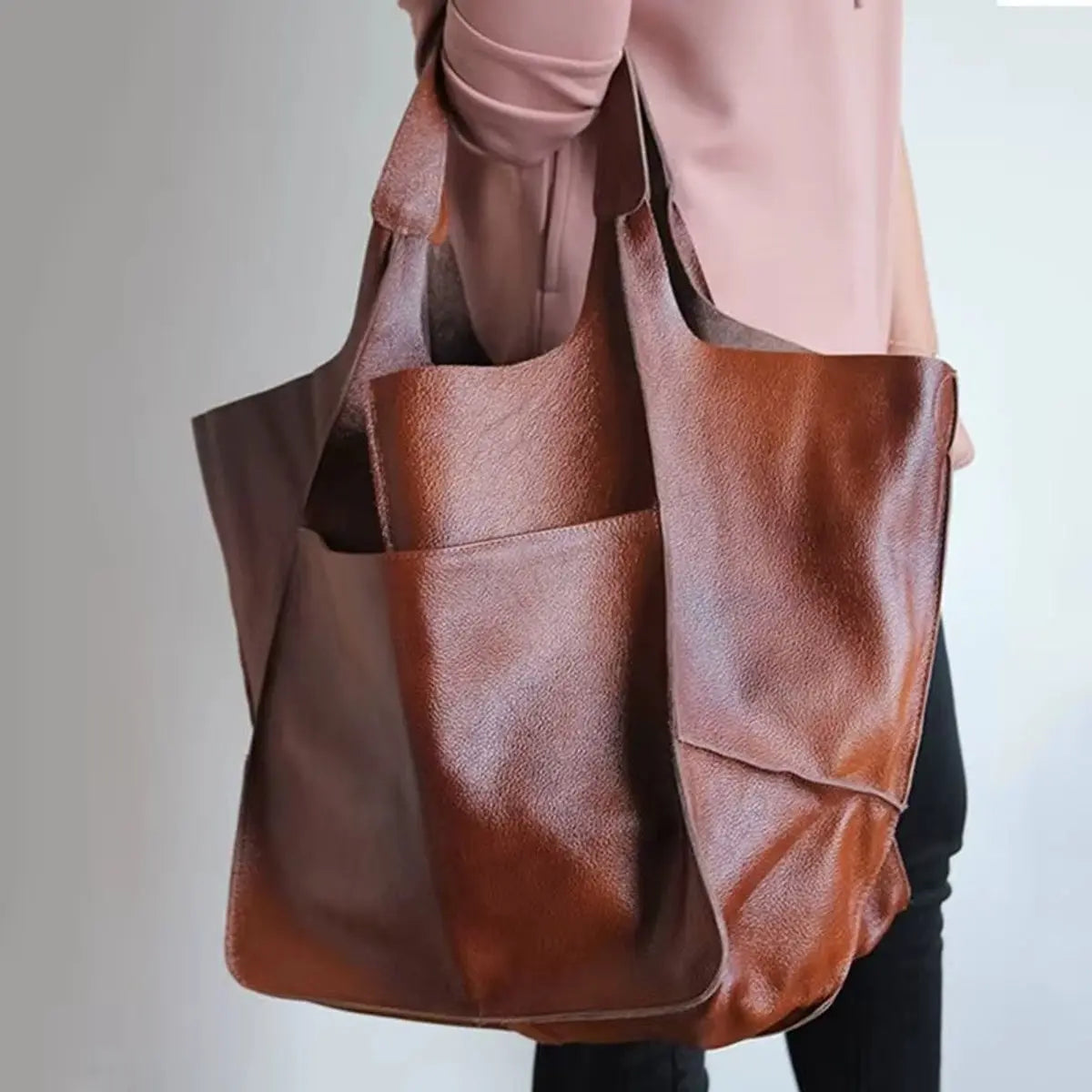 Bolso tote extragrande de piel vegana para mujer, con cierre magnético