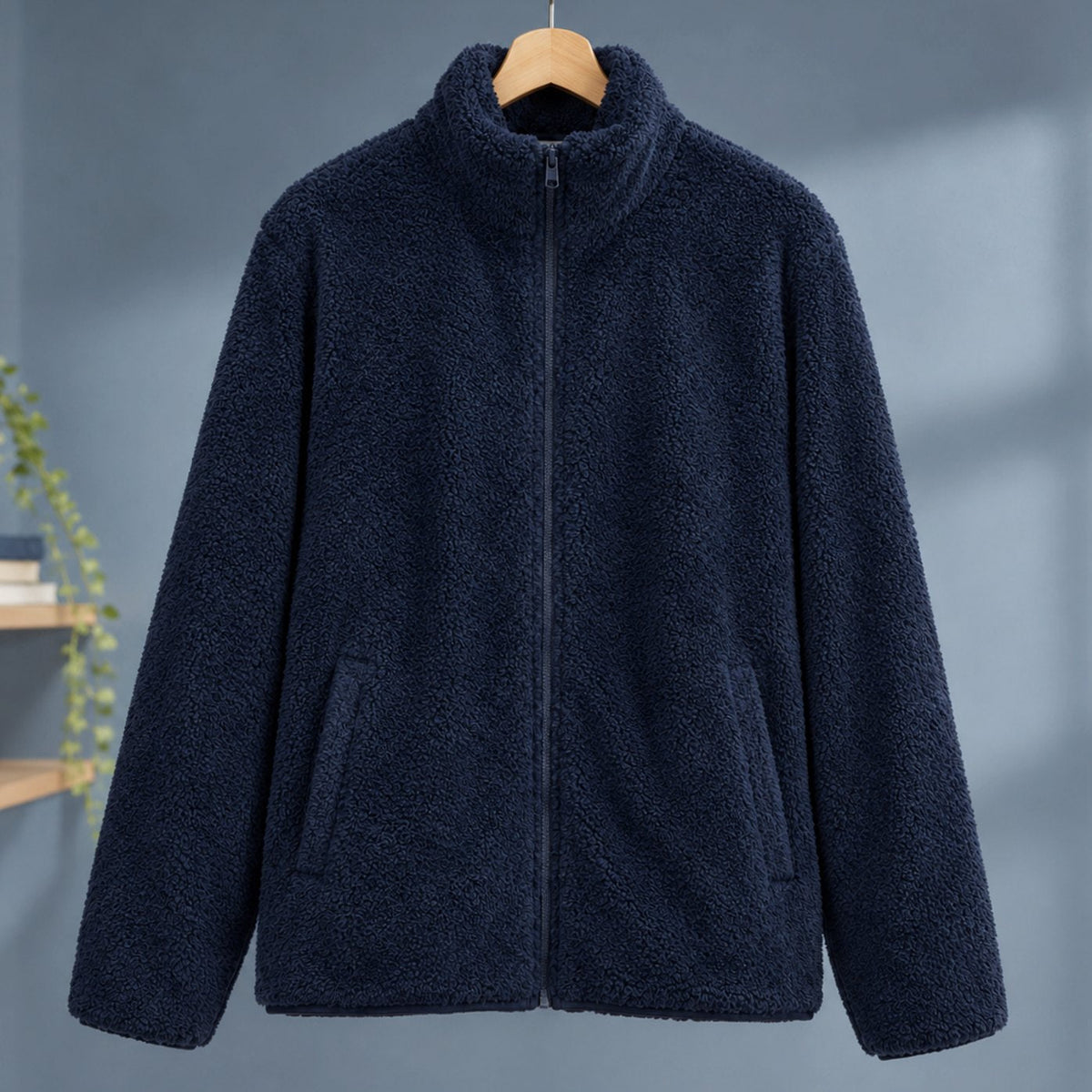 Chaqueta teddy de forro polar afelpado para mujer, cuello alto y cremallera completa