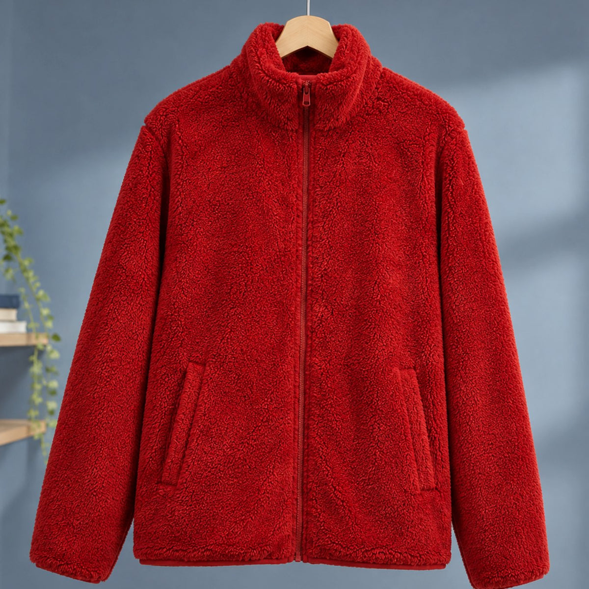 Chaqueta teddy de forro polar afelpado para mujer, cuello alto y cremallera completa