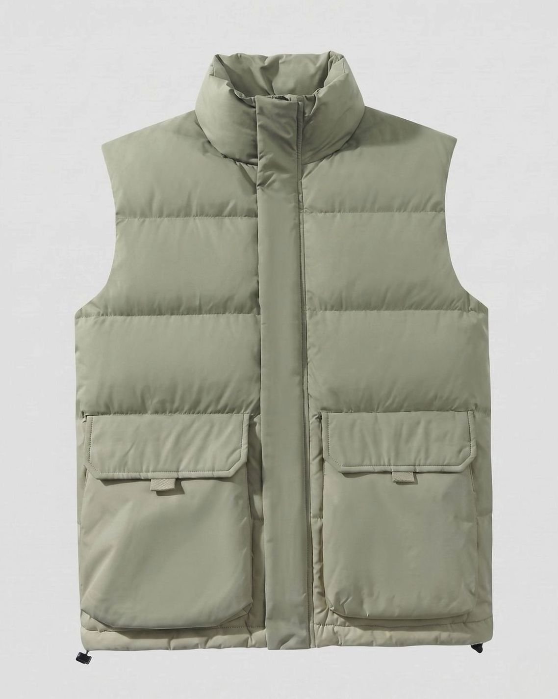 Chaleco acolchado sin mangas con cuello embudo, bolsillos con solapa, color crudo, para mujer