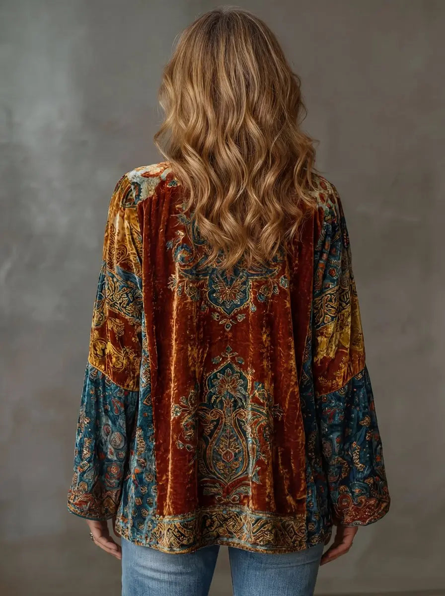 Prenda de abrigo acolchada larga estilo kimono bohemio vintage para mujer