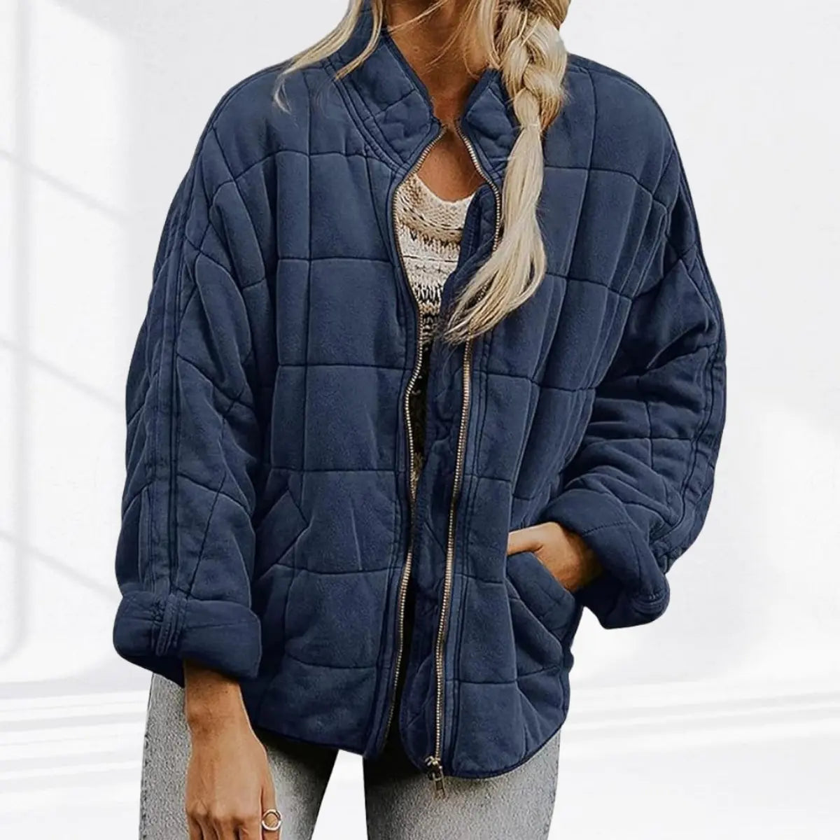 Abrigo acolchado ligero con cremallera y cuello alto, de corte tipo chaqueta, para mujer