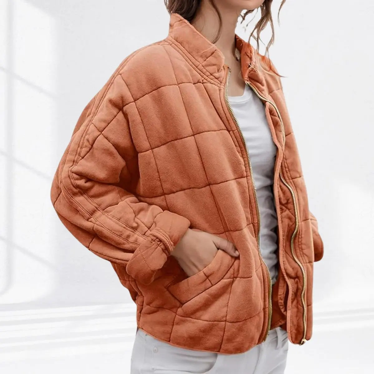 Abrigo acolchado ligero con cremallera y cuello alto, de corte tipo chaqueta, para mujer