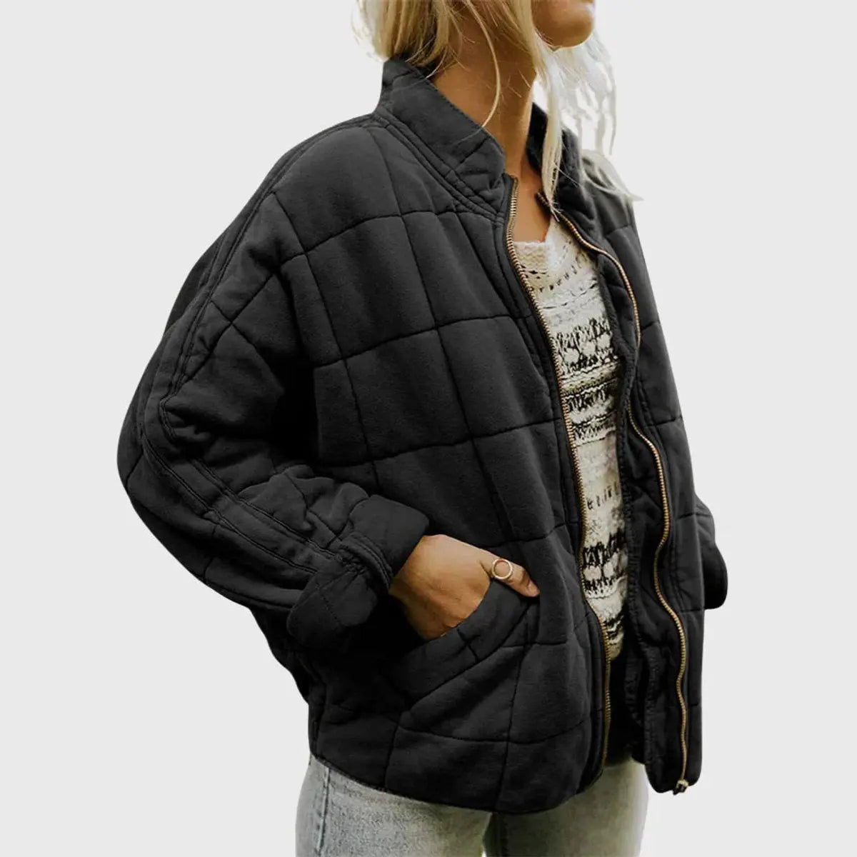 Abrigo acolchado ligero con cremallera y cuello alto, de corte tipo chaqueta, para mujer