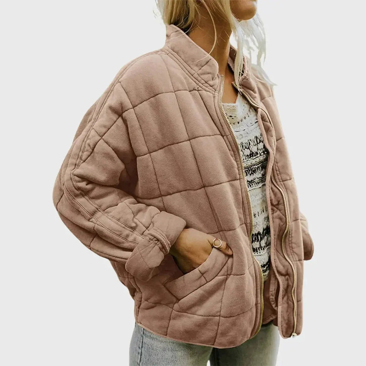 Abrigo acolchado ligero con cremallera y cuello alto, de corte tipo chaqueta, para mujer