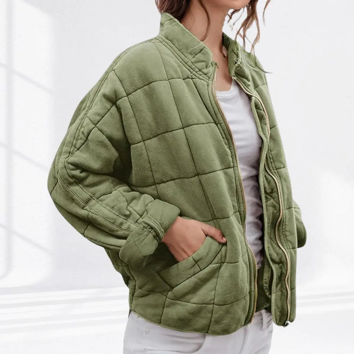 Abrigo acolchado ligero con cremallera y cuello alto, de corte tipo chaqueta, para mujer