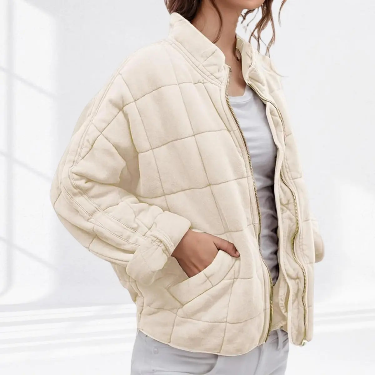 Abrigo acolchado ligero con cremallera y cuello alto, de corte tipo chaqueta, para mujer