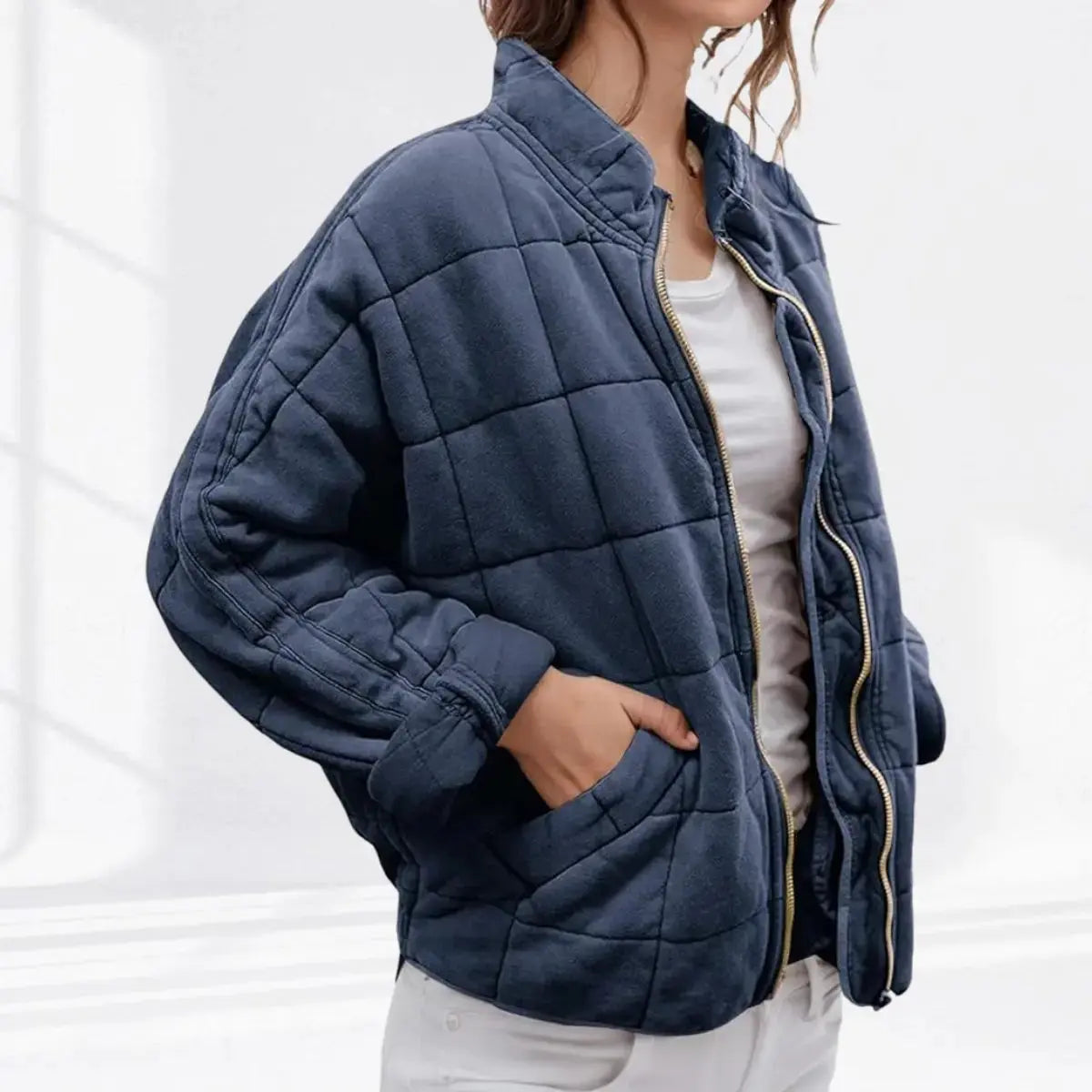 Abrigo acolchado ligero con cremallera y cuello alto, de corte tipo chaqueta, para mujer