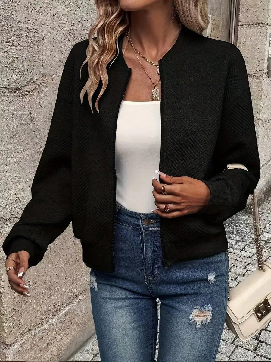 Sudadera corta acolchada tipo bomber, con cremallera y textura, para mujer