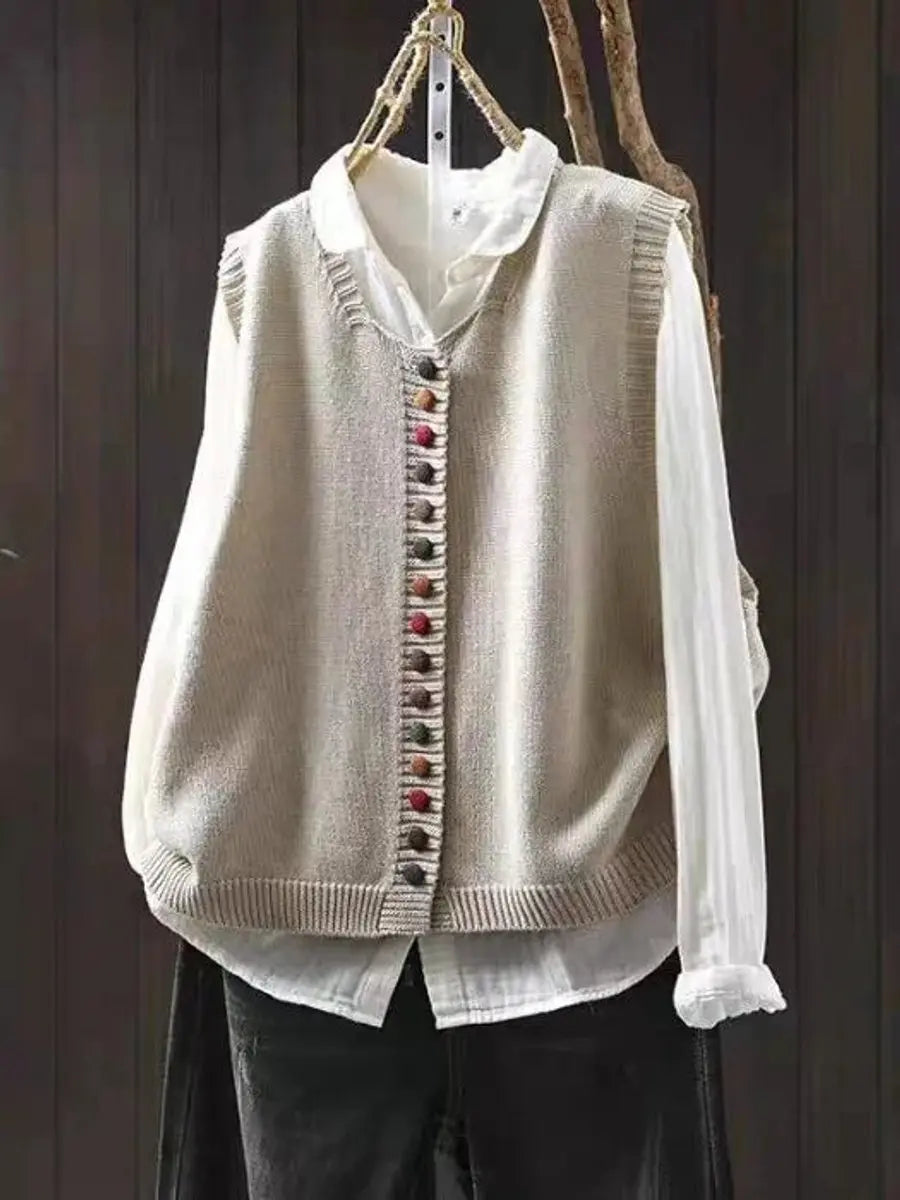 Chaleco de punto sin mangas con botones y corte holgado para mujer