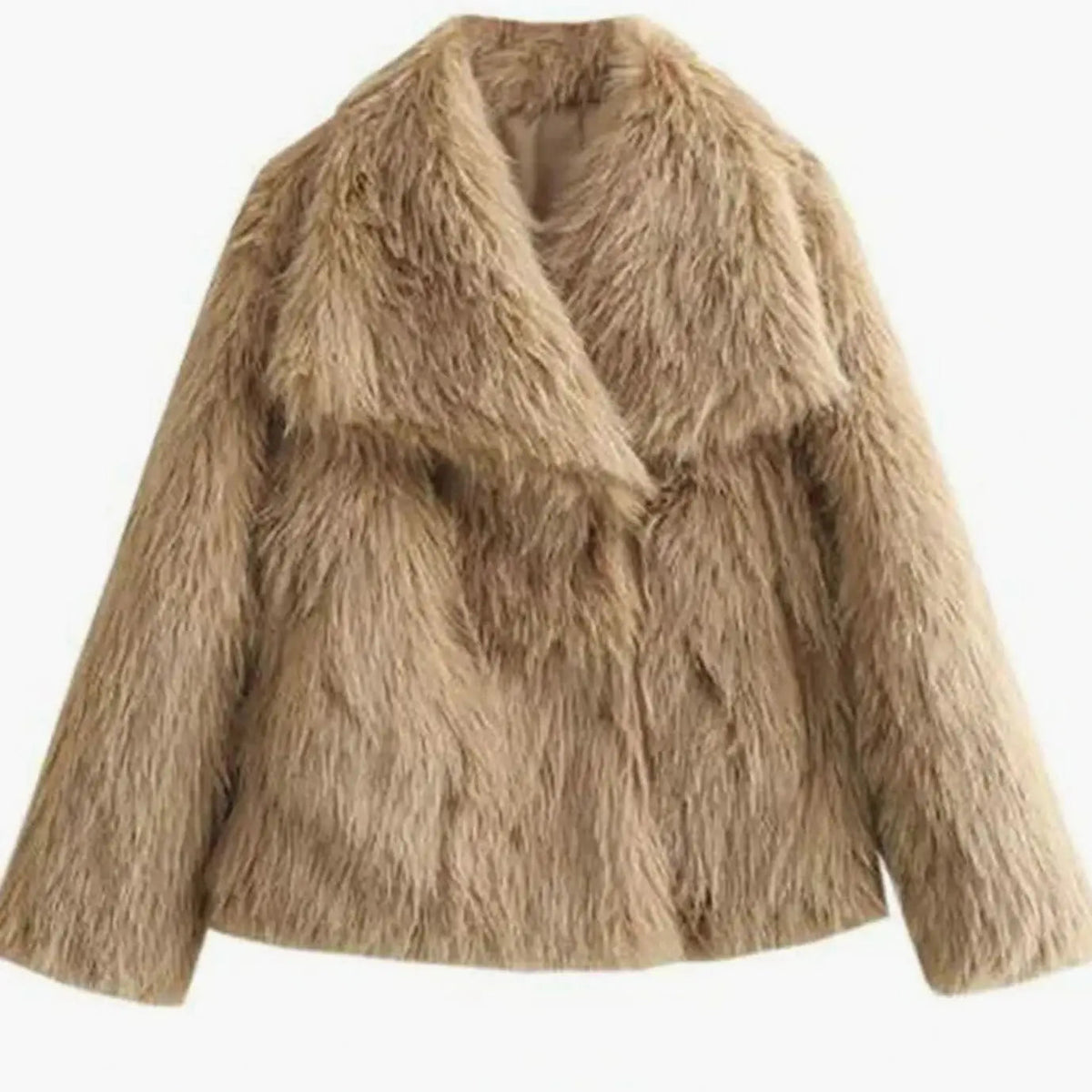 Chaqueta de piel sintética con capucha, abierta por delante, y abrigo mullido de corte holgado para mujer