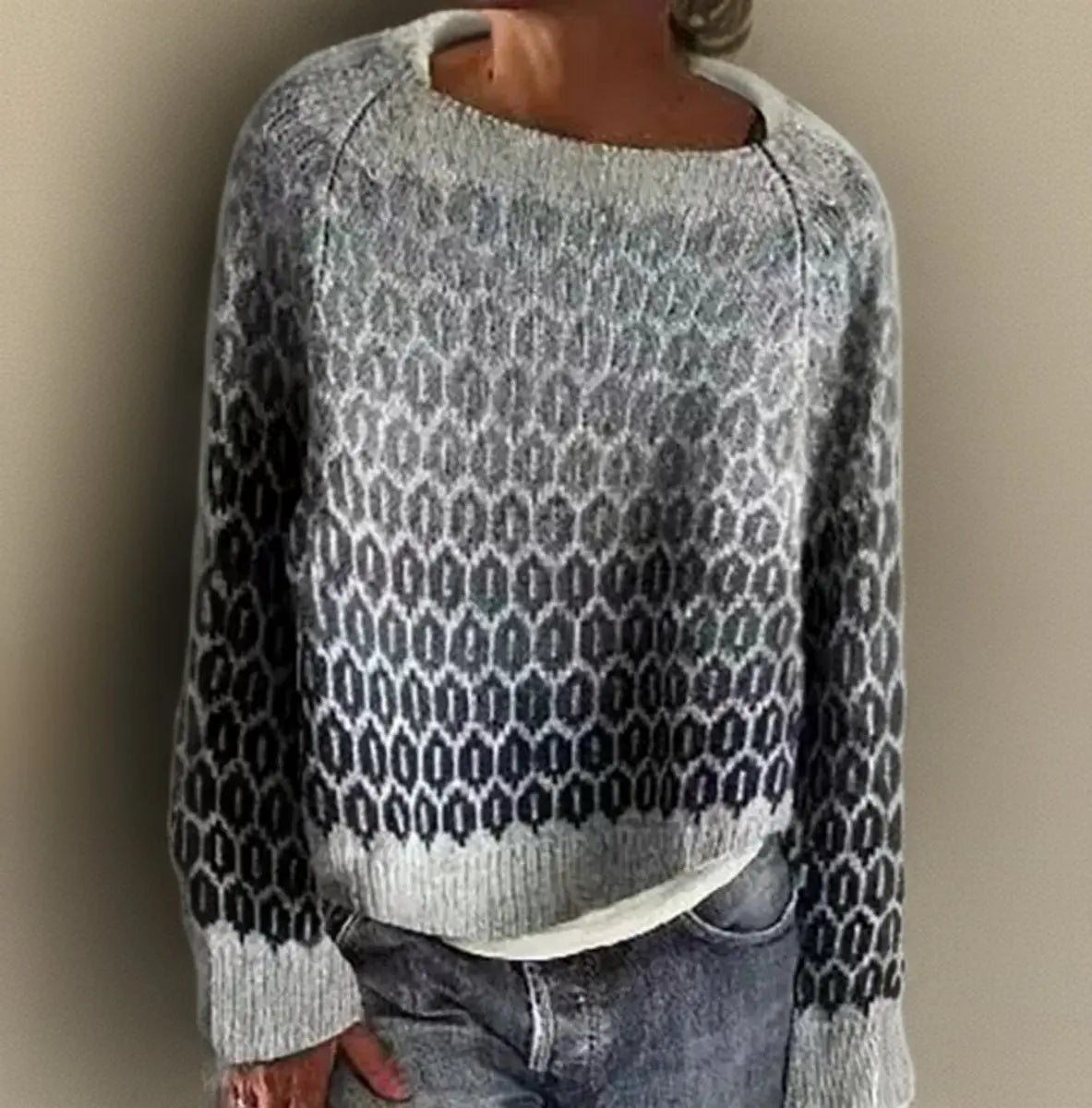 Suéter de punto Fair Isle degradado para mujer, de corte holgado