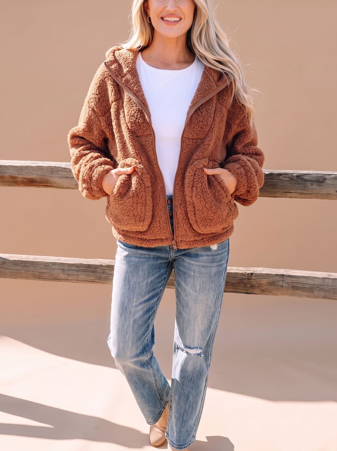 Willow | Chaqueta teddy con capucha para mujer, de corte holgado y cremallera