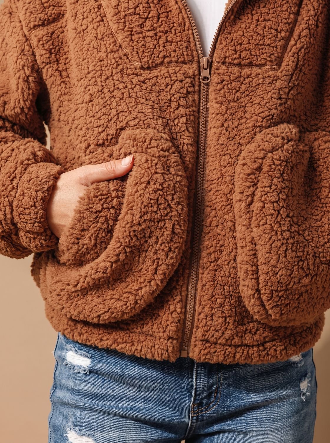 Willow | Chaqueta teddy con capucha para mujer, de corte holgado y cremallera