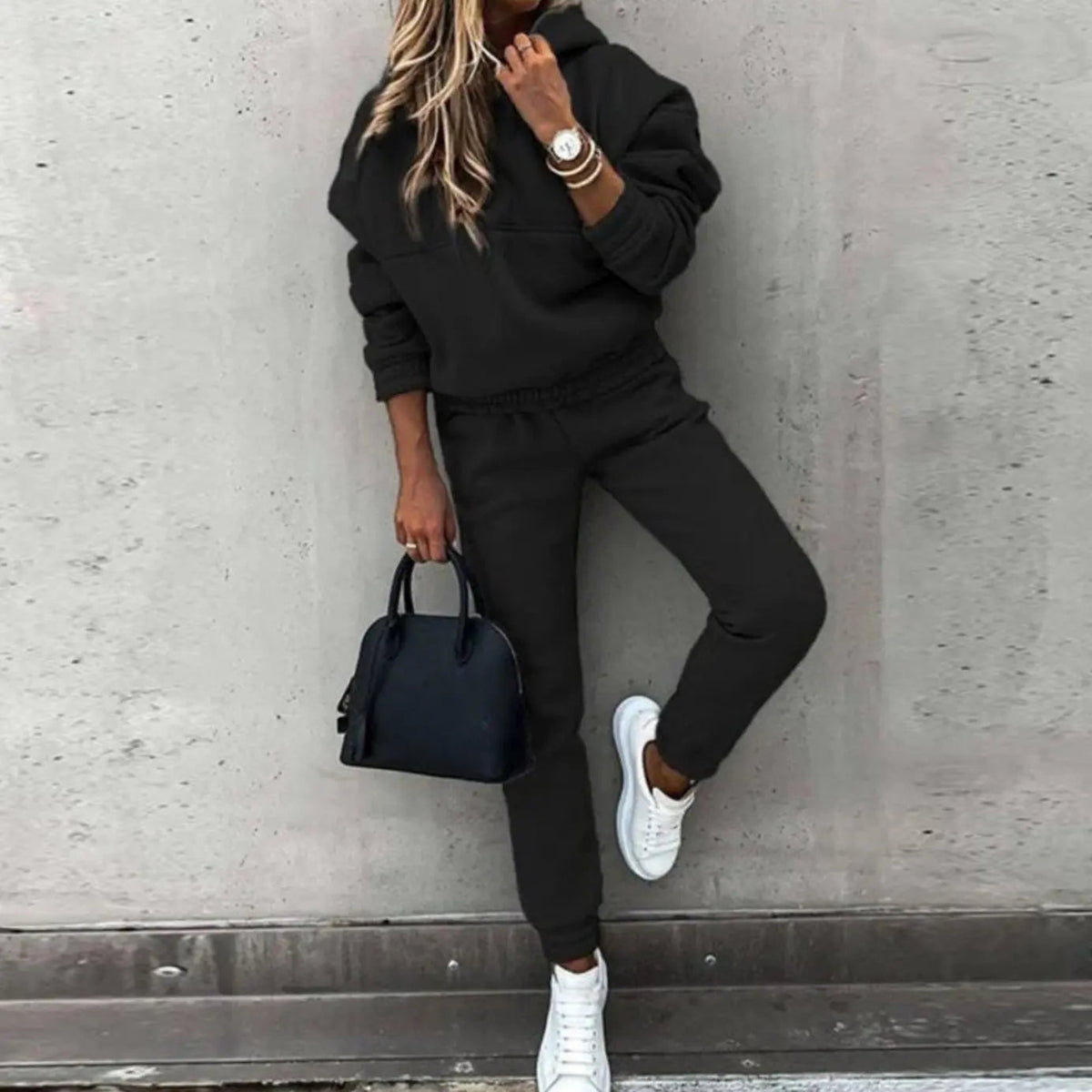 Conjunto deportivo a juego de sudadera con capucha y joggers, de corte holgado para mujer