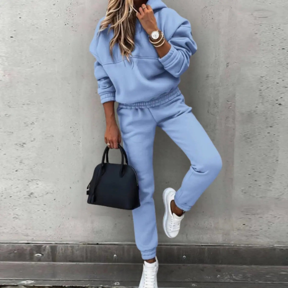 Conjunto deportivo a juego de sudadera con capucha y joggers, de corte holgado para mujer