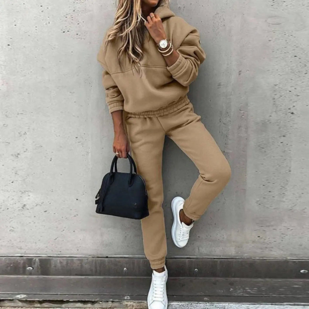 Conjunto deportivo a juego de sudadera con capucha y joggers, de corte holgado para mujer