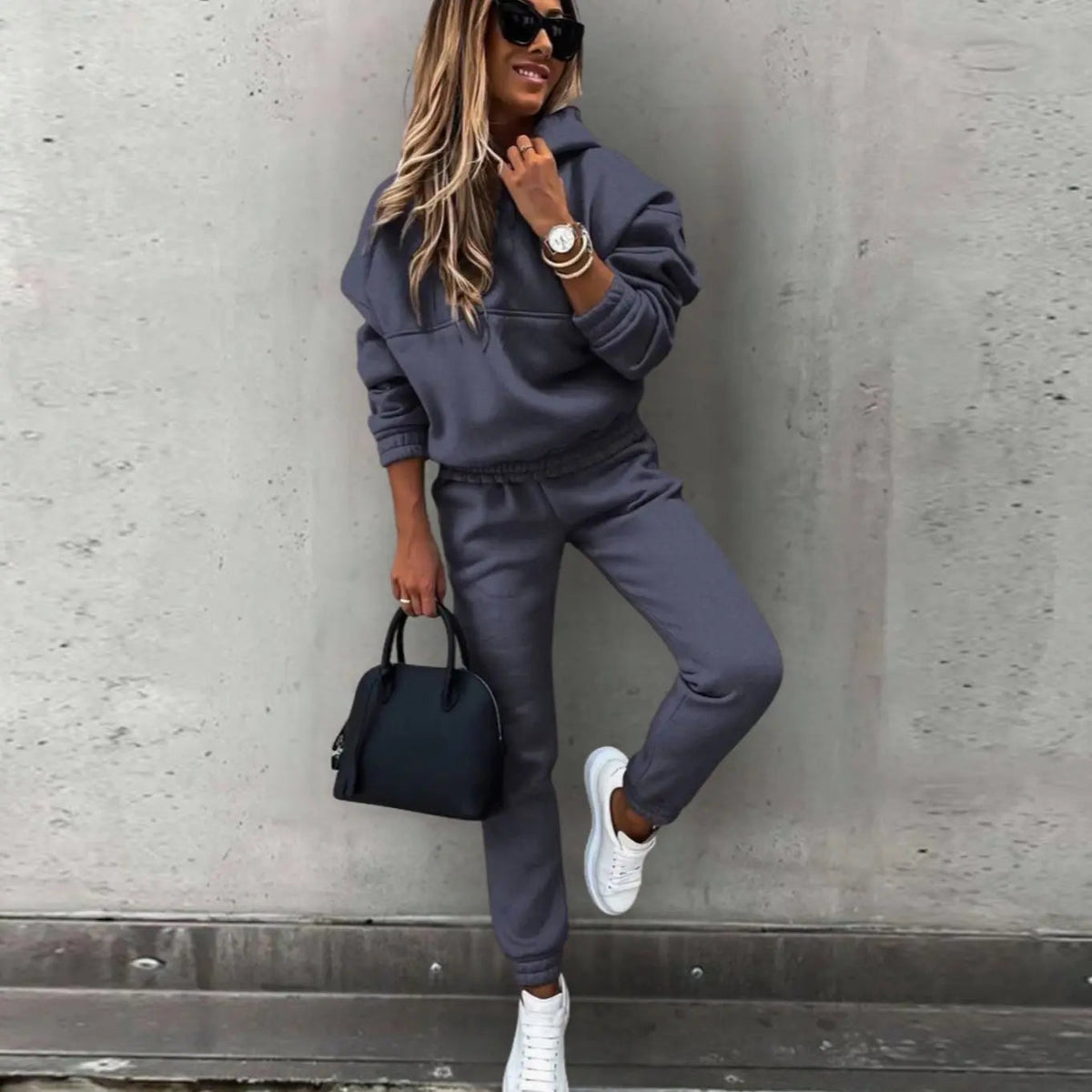 Conjunto deportivo a juego de sudadera con capucha y joggers, de corte holgado para mujer