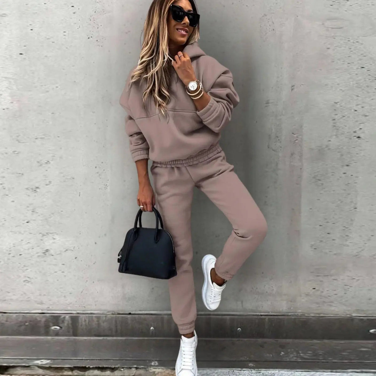 Conjunto deportivo a juego de sudadera con capucha y joggers, de corte holgado para mujer