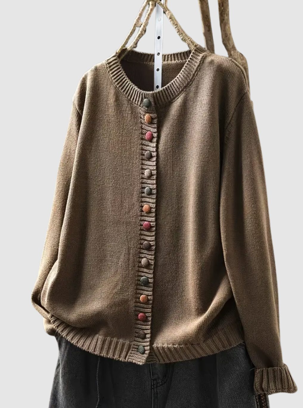 Cárdigan de punto multicolor para mujer, de corte holgado y con botones delanteros