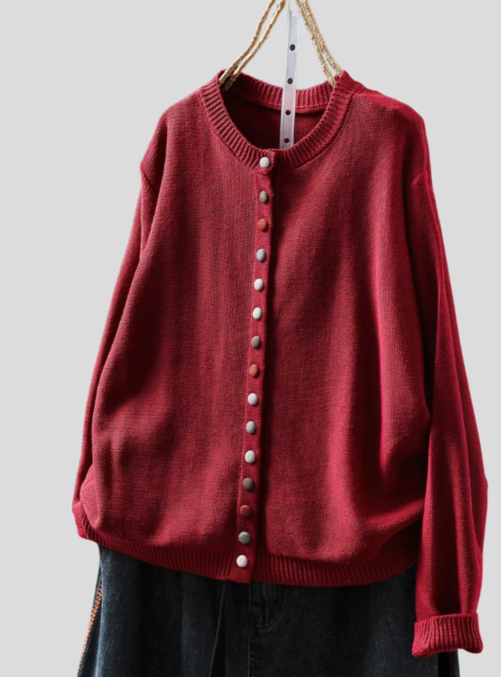Cárdigan de punto multicolor para mujer, de corte holgado y con botones delanteros