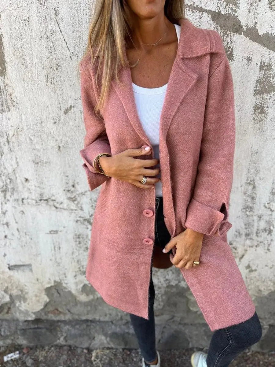 Abrigo largo para mujer, de corte holgado, con botones delanteros y cuello de solapas
