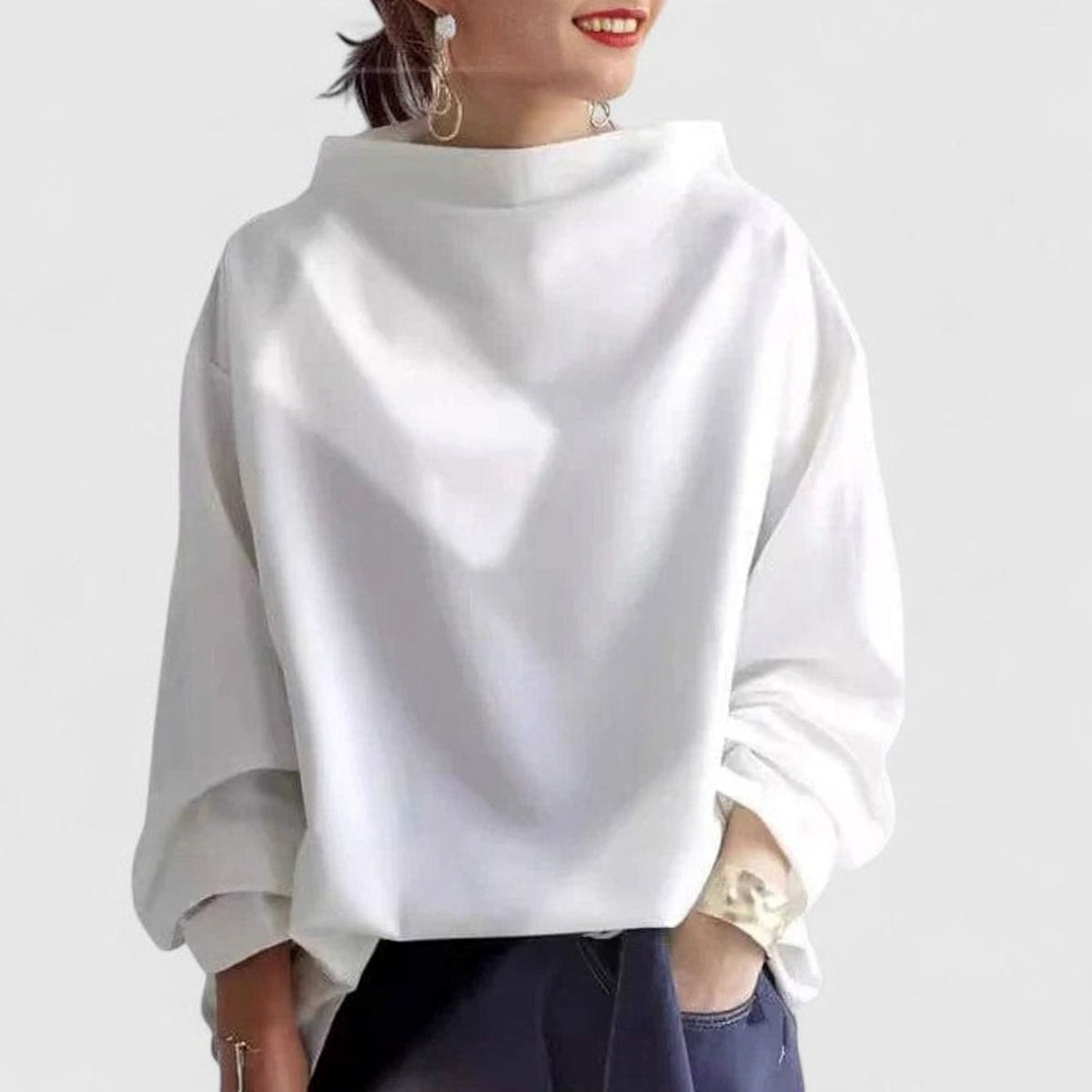 Sudadera de manga larga para mujer, de corte holgado, con cuello chimenea