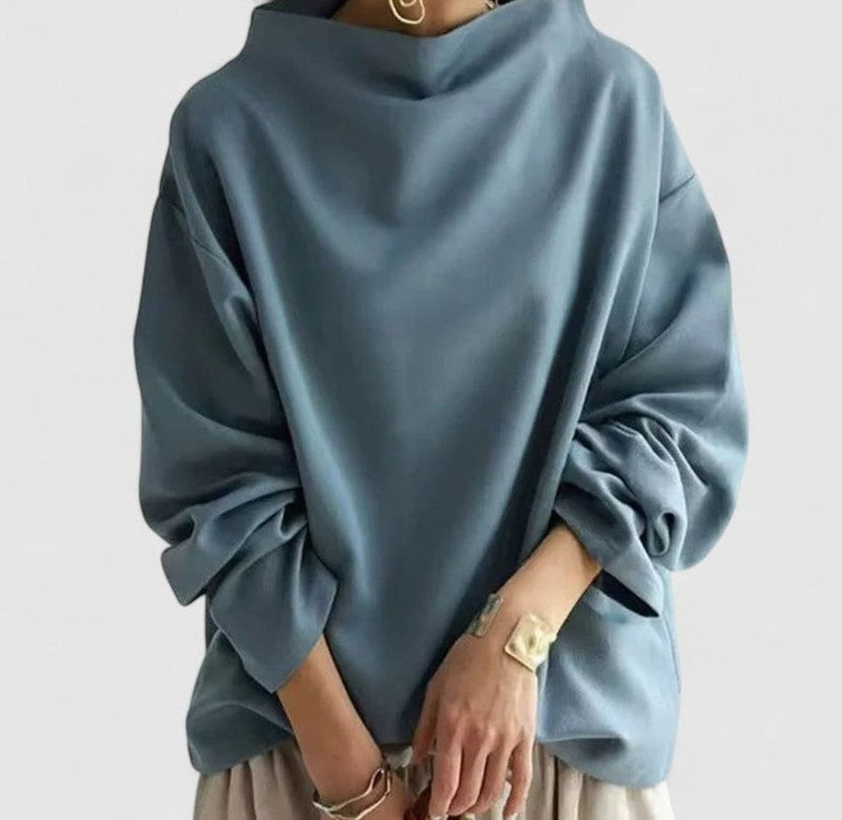 Sudadera de manga larga para mujer, de corte holgado, con cuello chimenea