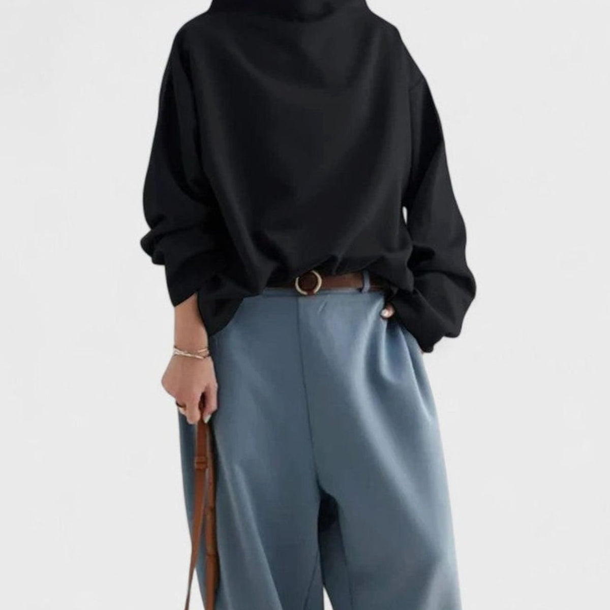 Sudadera de manga larga para mujer, de corte holgado, con cuello chimenea