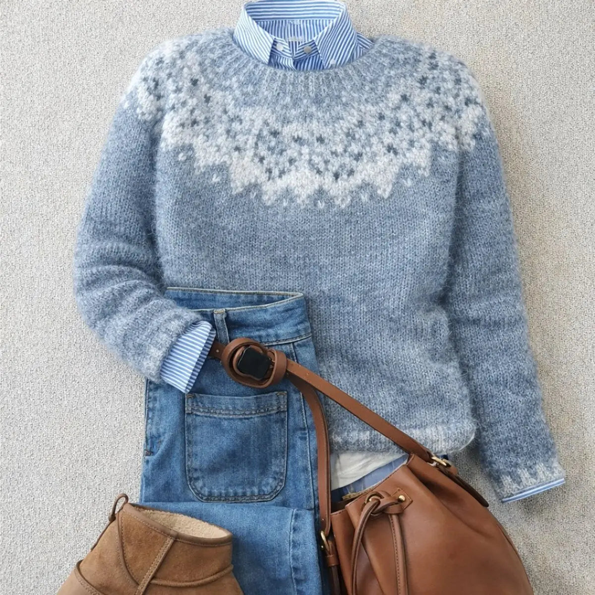 Suéter de punto nórdico Fair Isle para mujer, de corte holgado