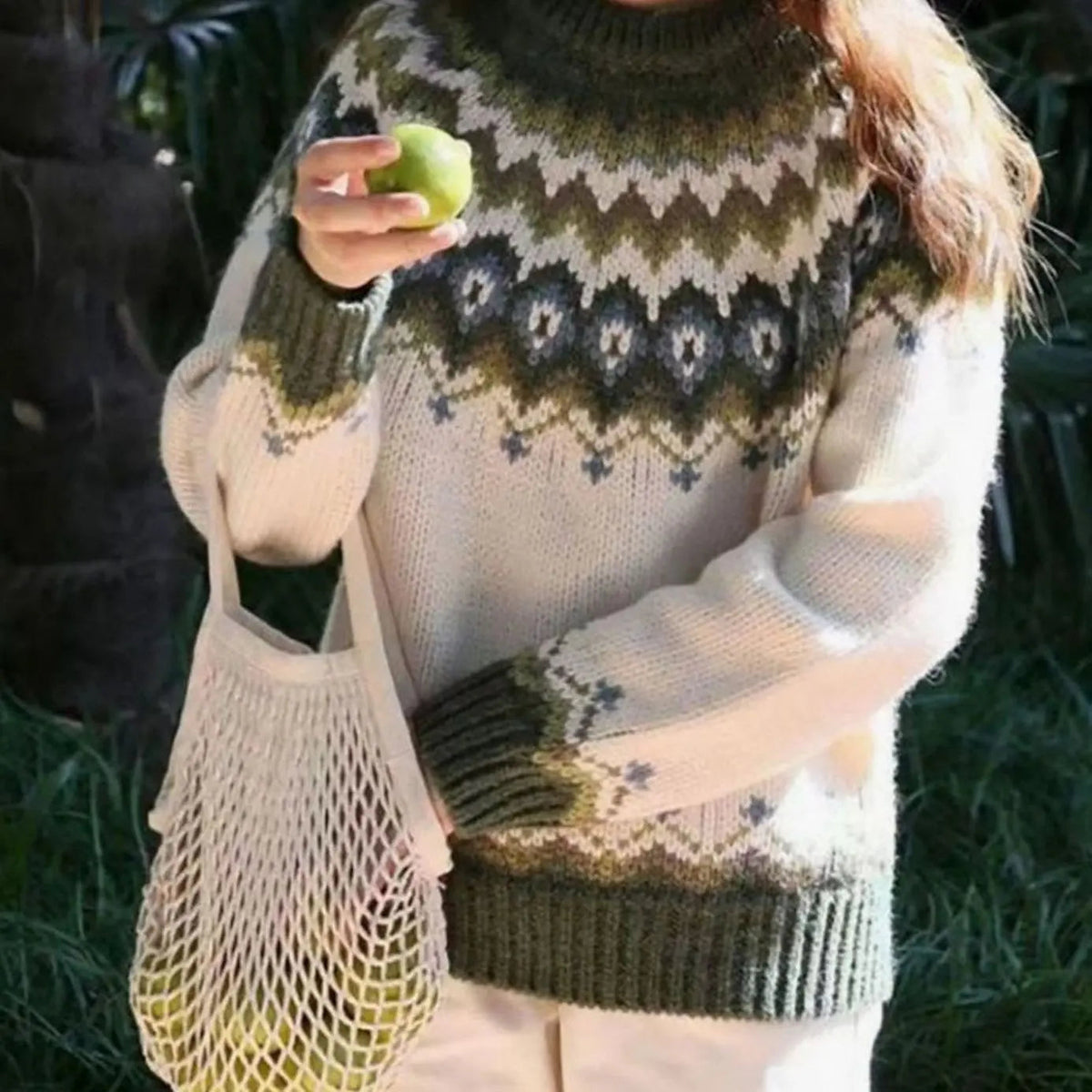 Jersey de punto para mujer, de corte holgado, con estampado nórdico Fair Isle
