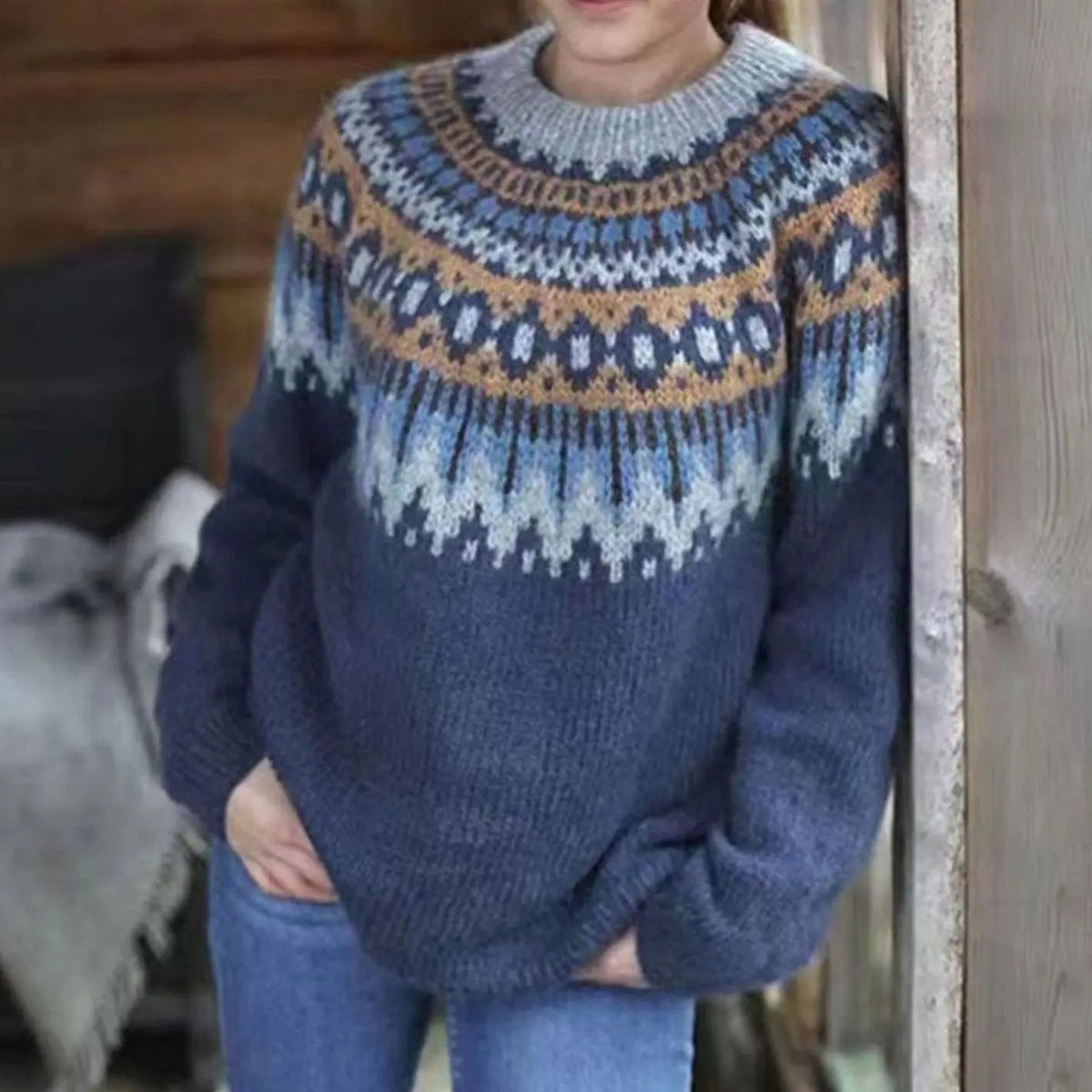 Jersey de punto para mujer, de corte holgado, con estampado nórdico Fair Isle