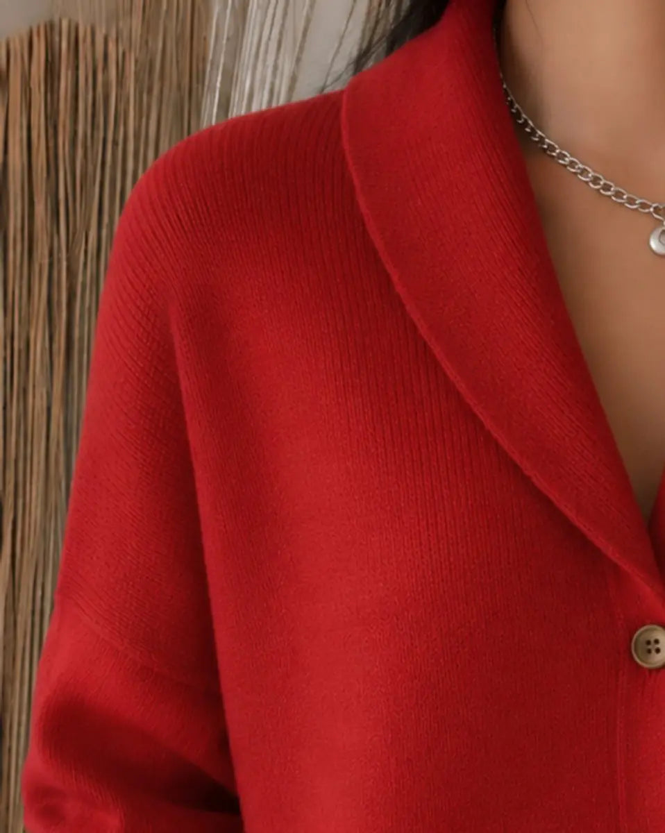 Cárdigan de punto para mujer, de corte holgado, con cuello de polo y botones delanteros