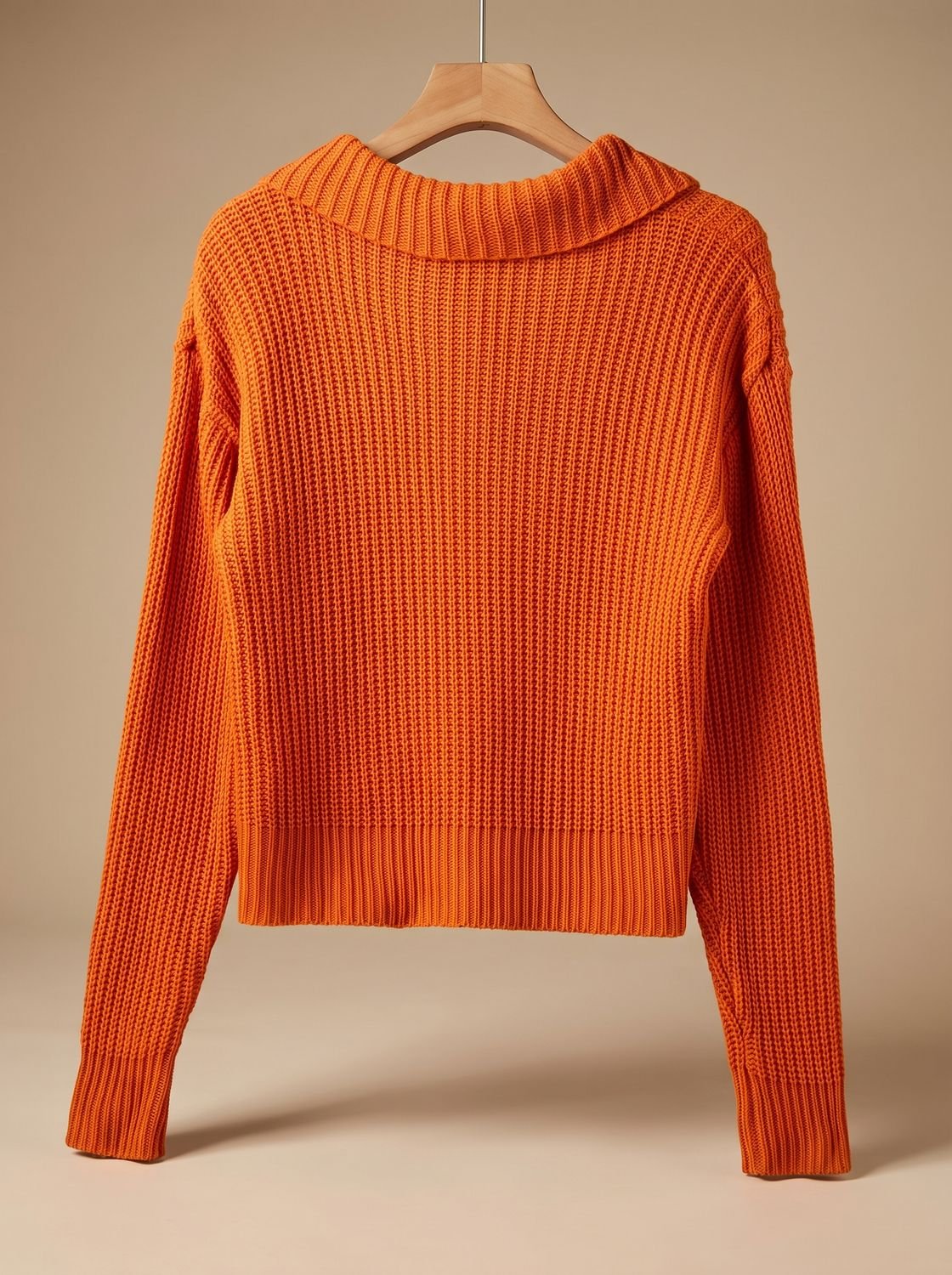 Jersey de punto acanalado para mujer, de corte holgado, con cuello doblado