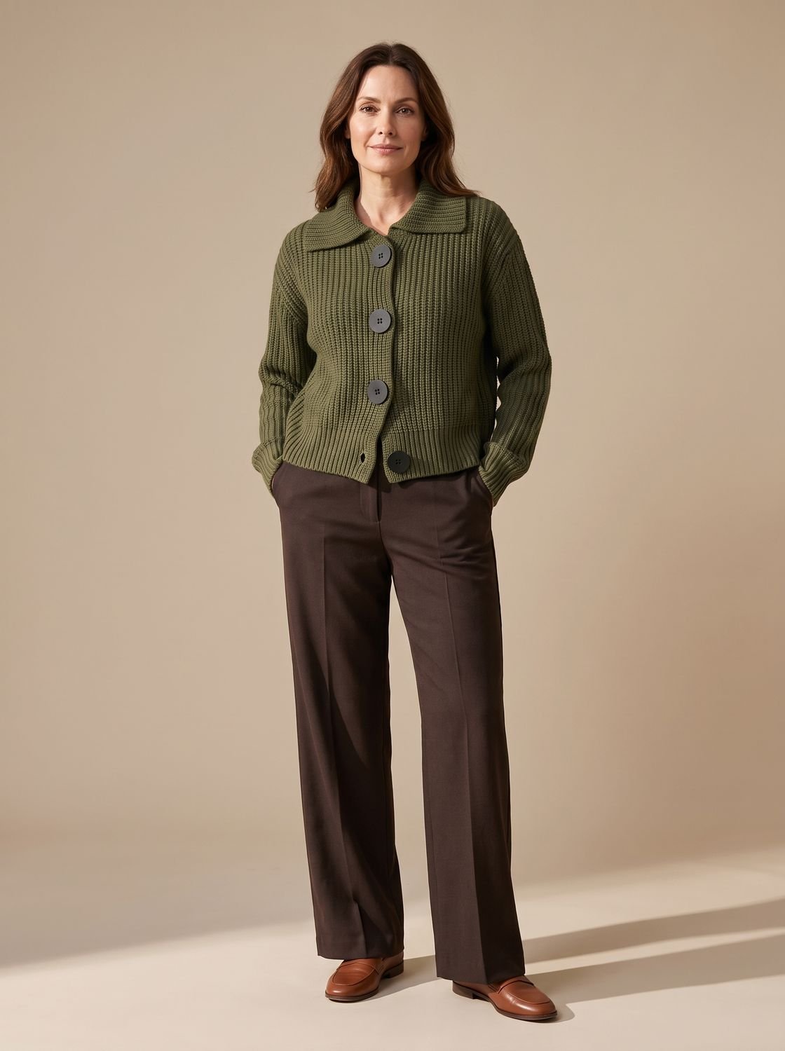 Jersey de punto acanalado para mujer, de corte holgado, con cuello doblado