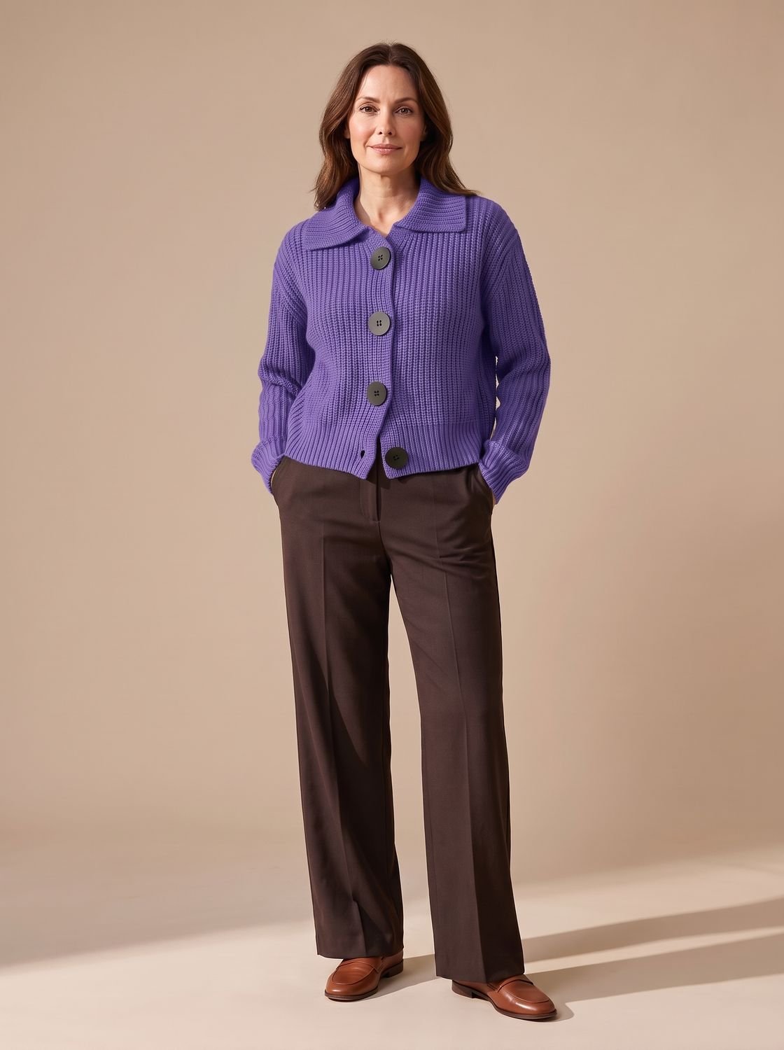 Jersey de punto acanalado para mujer, de corte holgado, con cuello doblado