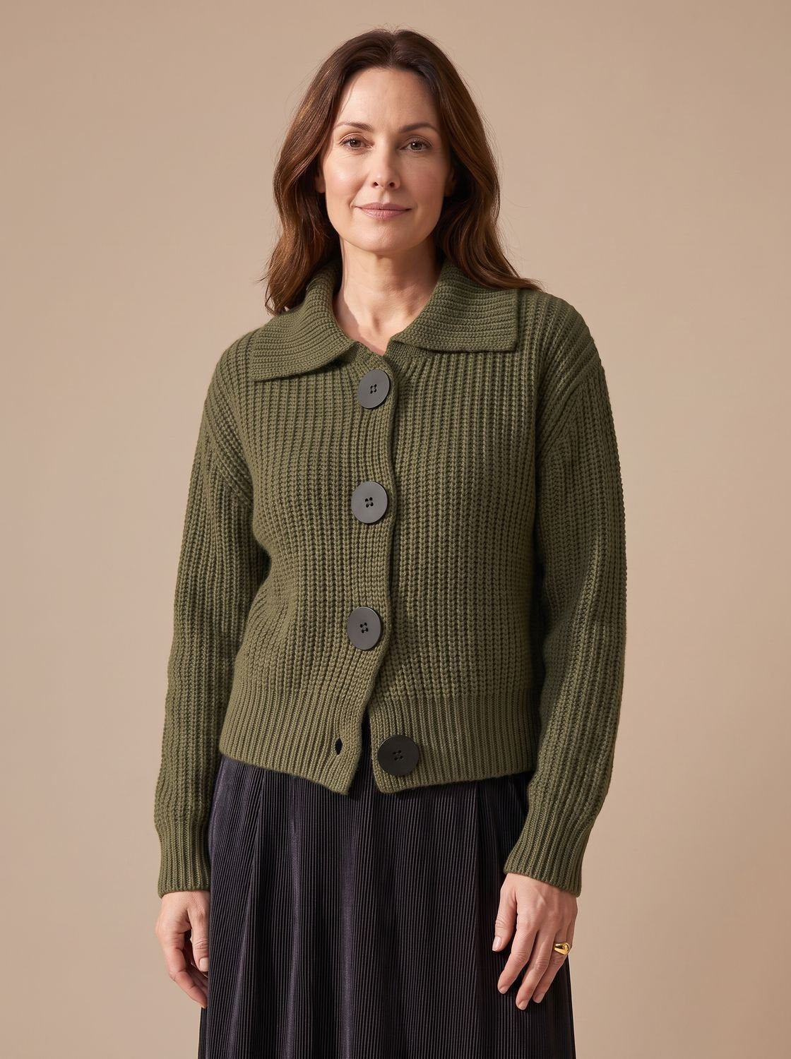 Jersey de punto acanalado para mujer, de corte holgado, con cuello doblado