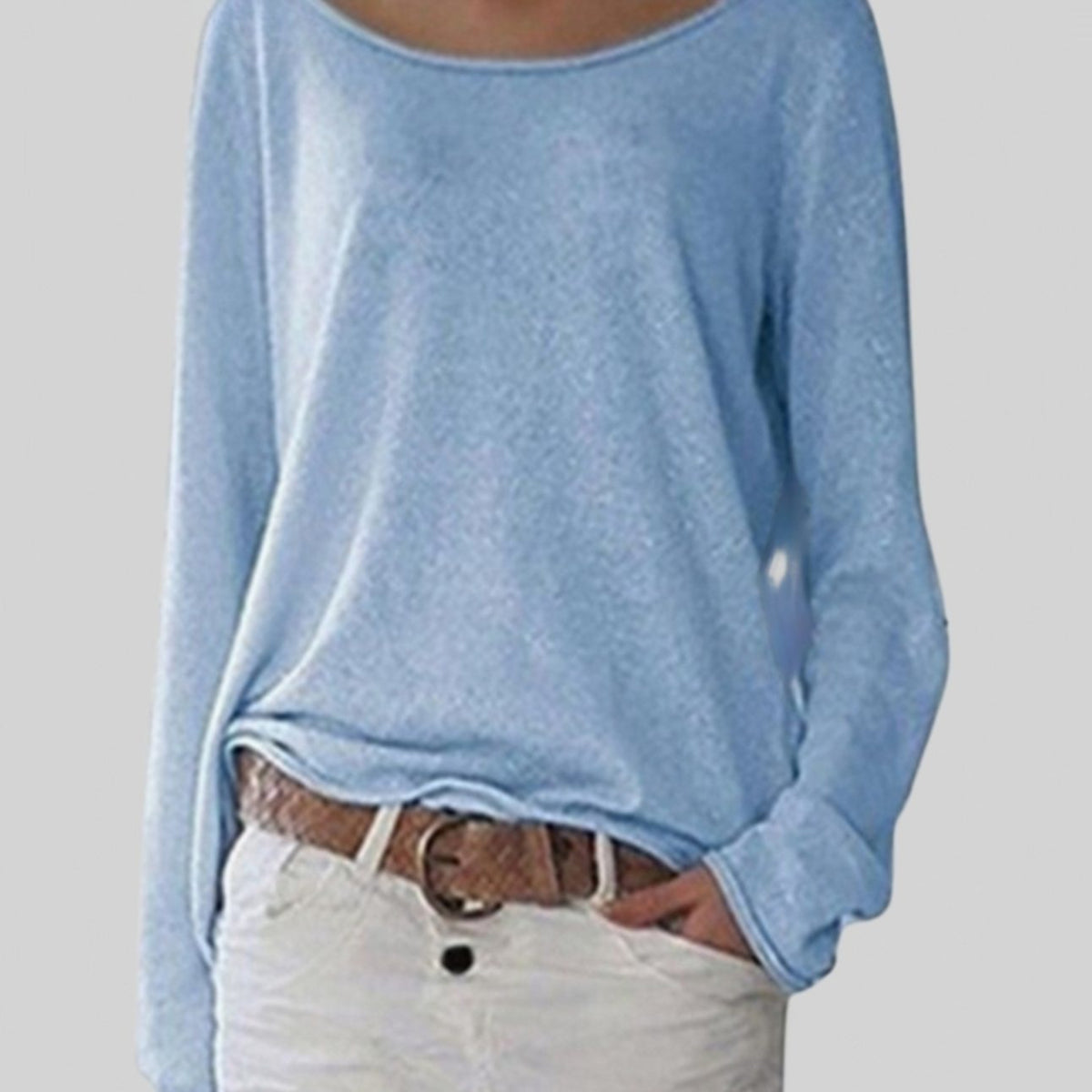 Jersey de manga larga para mujer, de corte holgado, con cuello redondo