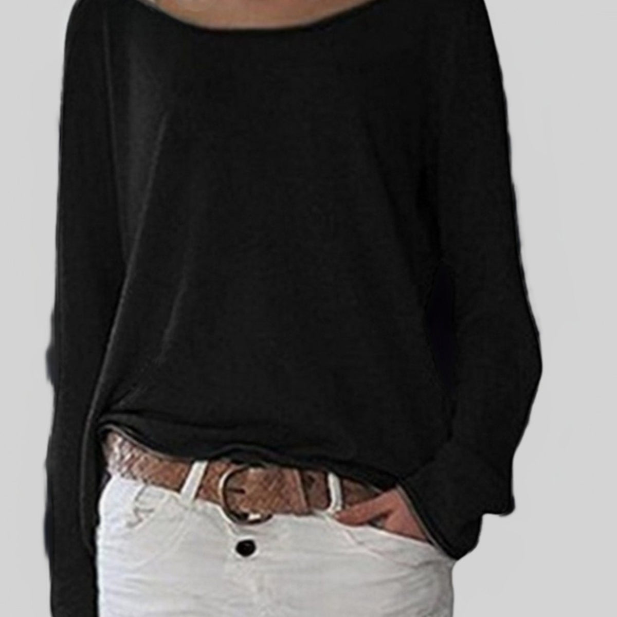 Jersey de manga larga para mujer, de corte holgado, con cuello redondo
