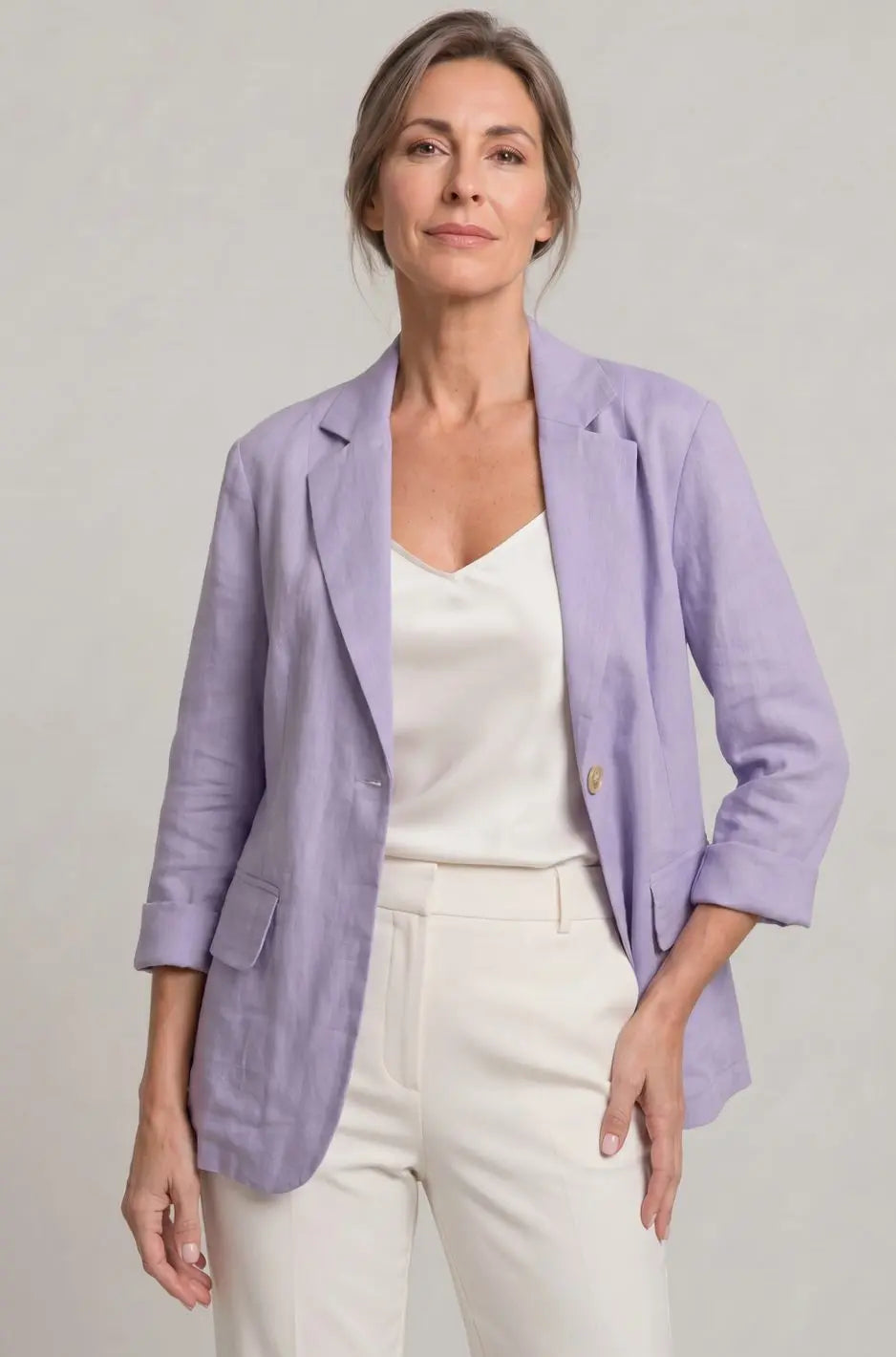 Blazer de lino para mujer, de corte holgado y con un botón, para looks de invitada de boda en otoño