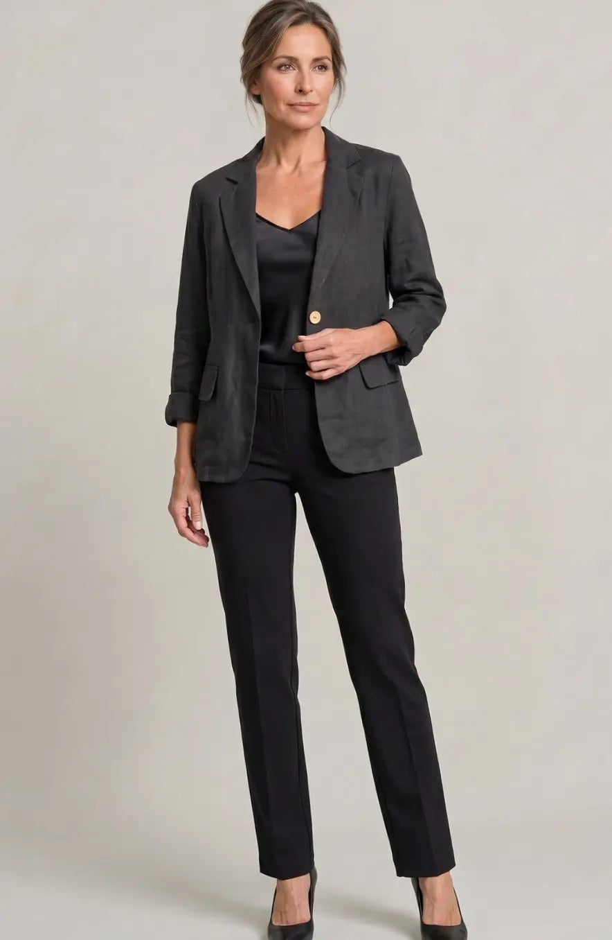 Blazer de lino para mujer, de corte holgado y con un botón, para looks de invitada de boda en otoño