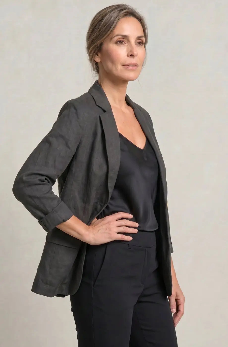 Blazer de lino para mujer, de corte holgado y con un botón, para looks de invitada de boda en otoño