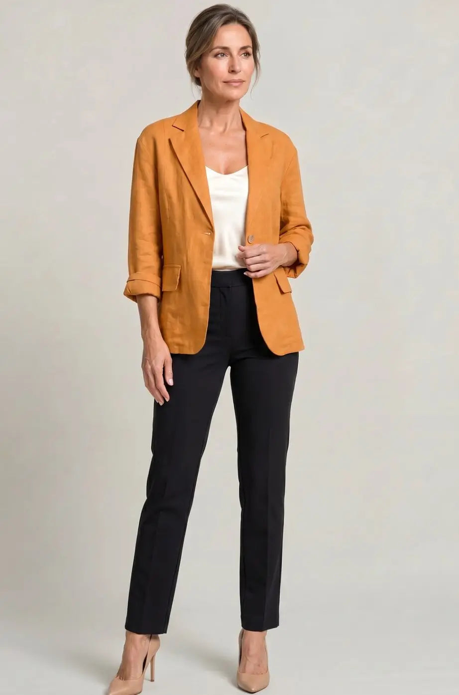 Blazer de lino para mujer, de corte holgado y con un botón, para looks de invitada de boda en otoño