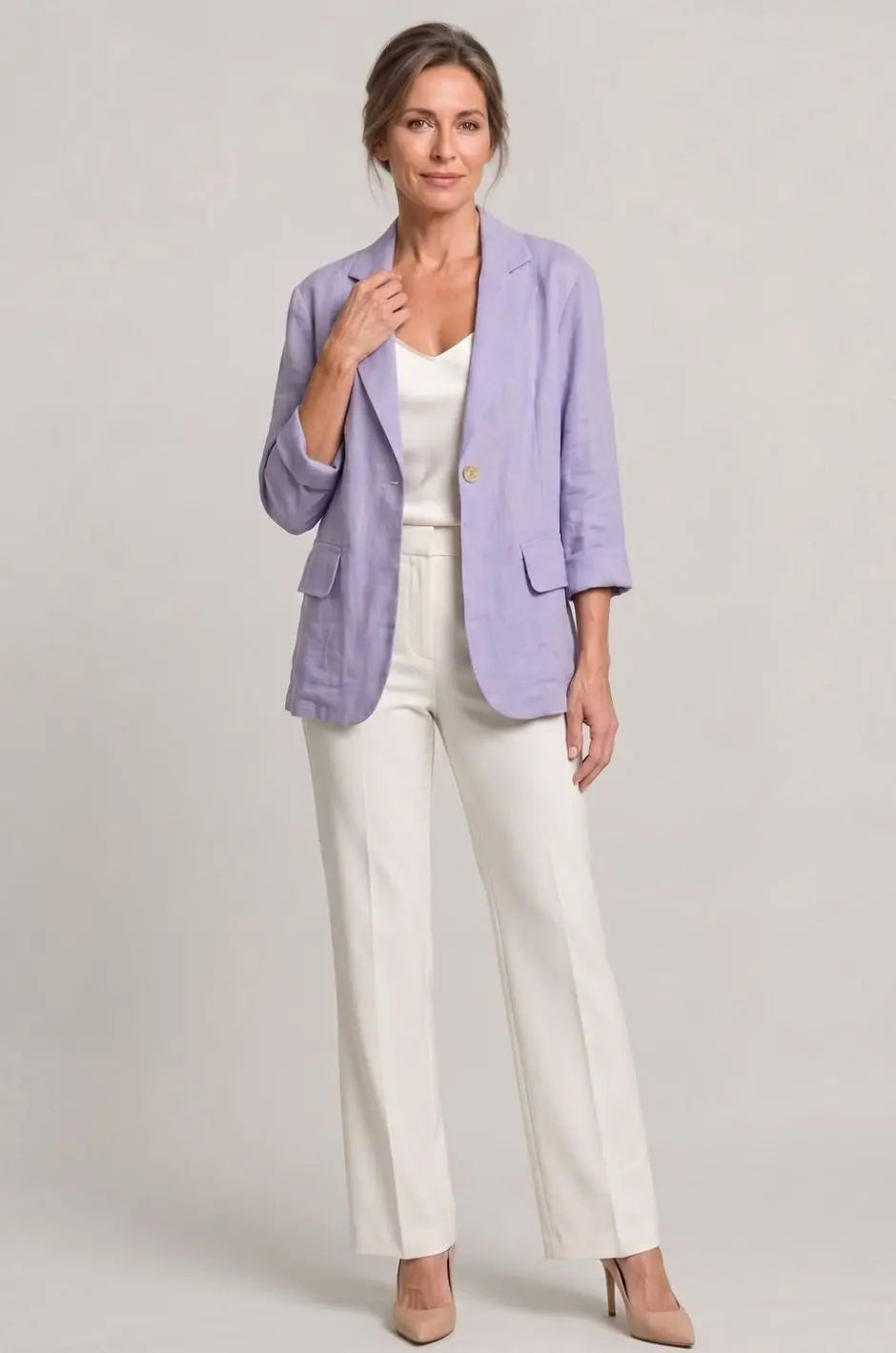 Blazer de lino para mujer, de corte holgado y con un botón, para looks de invitada de boda en otoño